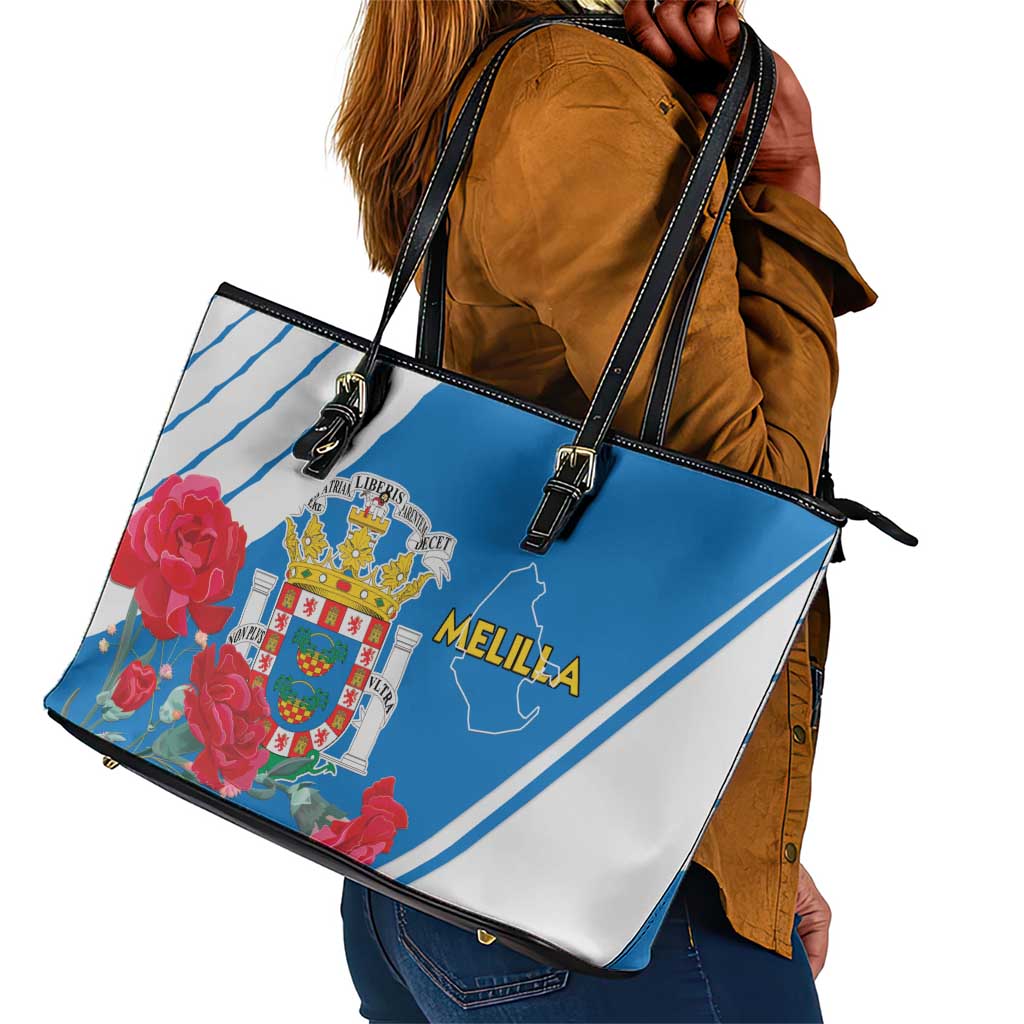 Melilla Spain Leather Tote Bag Coat Of Arms With Map