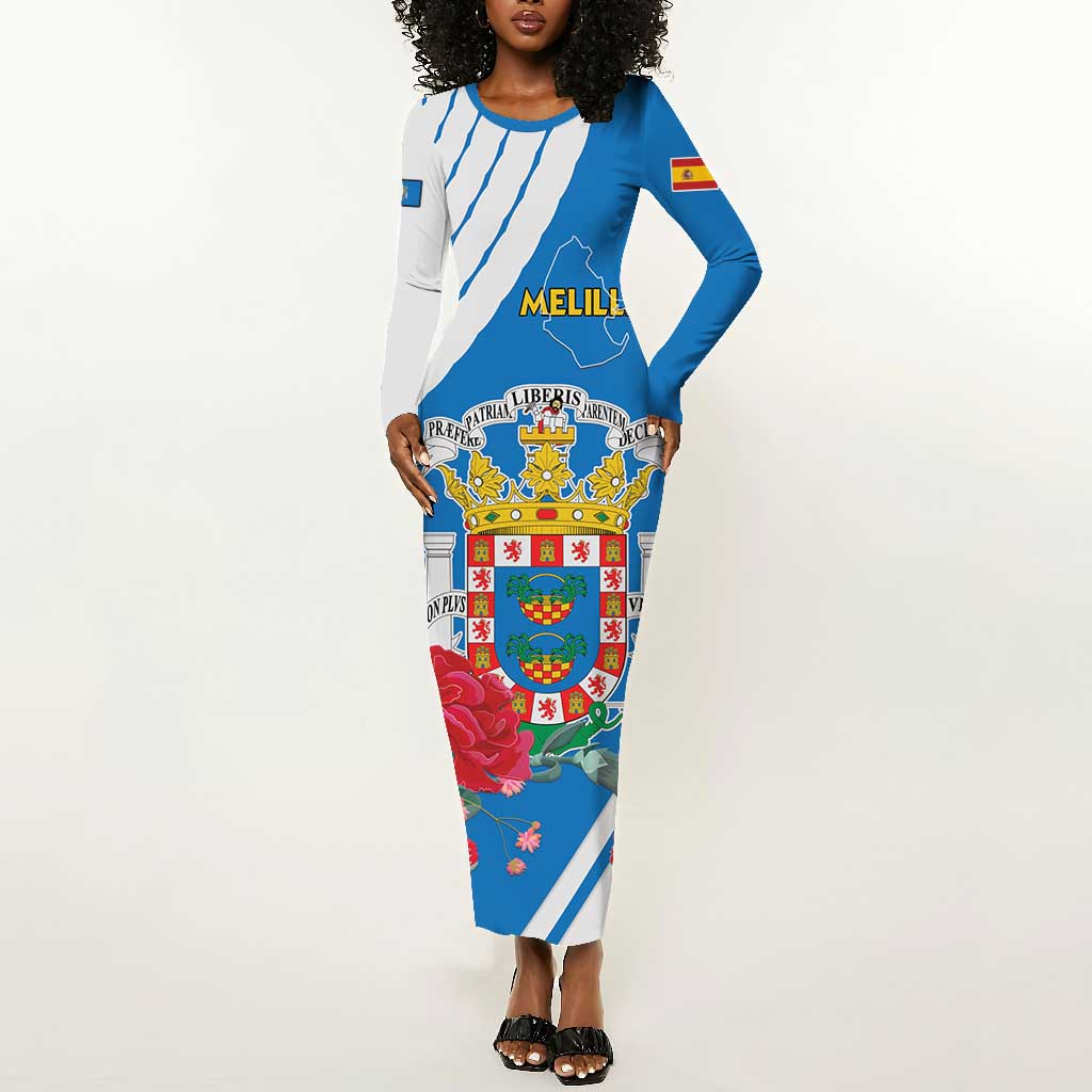 Melilla Spain Long Sleeve Bodycon Dress Coat Of Arms With Map LT15