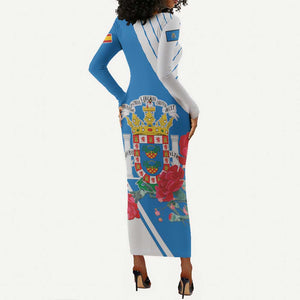 Melilla Spain Long Sleeve Bodycon Dress Coat Of Arms With Map LT15