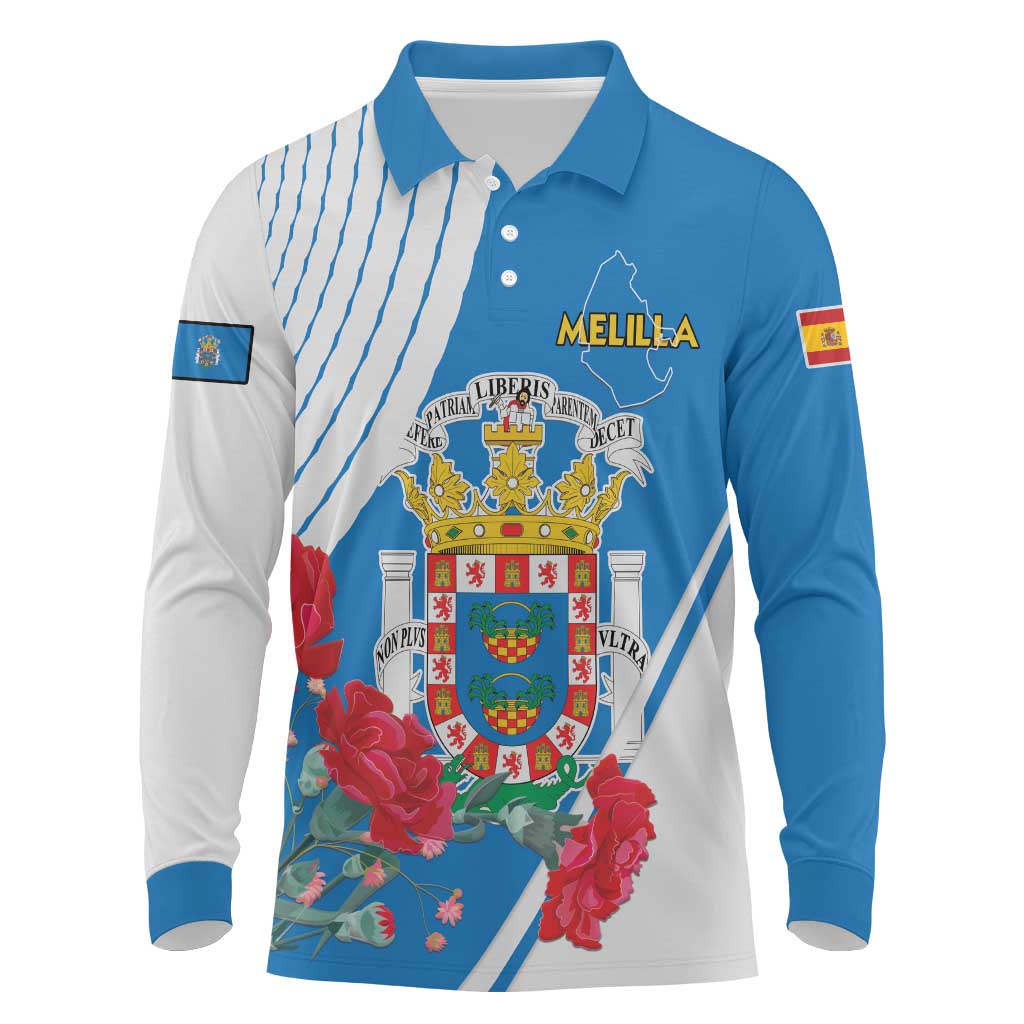 Melilla Spain Long Sleeve Polo Shirt Coat Of Arms With Map