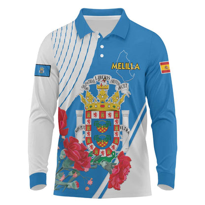 Melilla Spain Long Sleeve Polo Shirt Coat Of Arms With Map