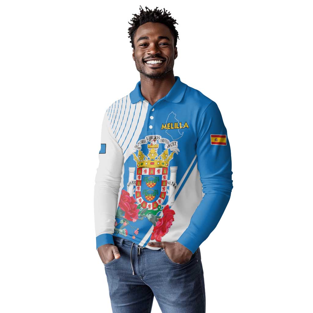 Melilla Spain Long Sleeve Polo Shirt Coat Of Arms With Map