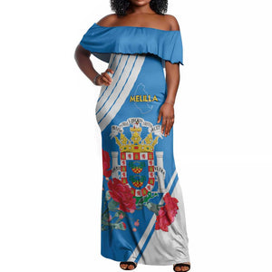 Melilla Spain Off Shoulder Maxi Dress Coat Of Arms With Map