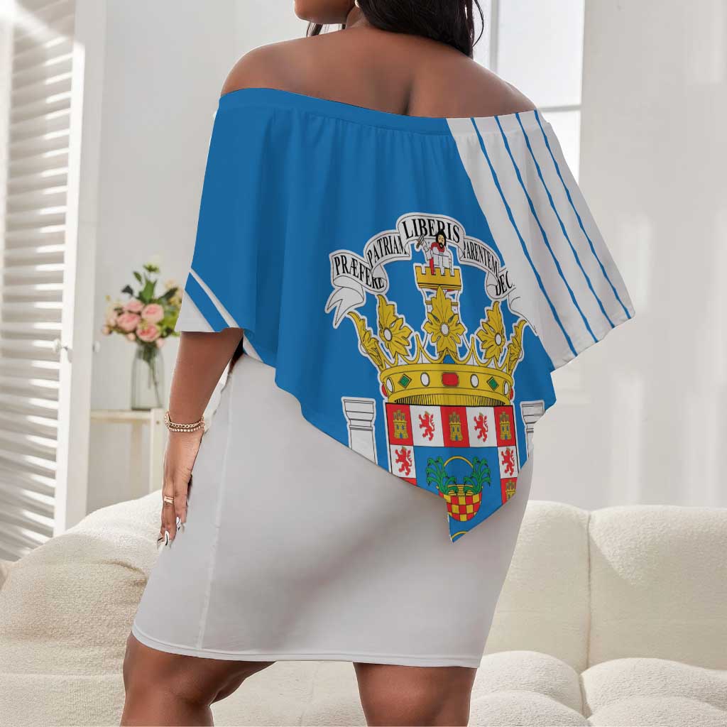 Melilla Spain Off Shoulder Short Dress Coat Of Arms With Map