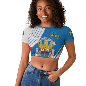 Melilla Spain Raglan Cropped T shirt Coat Of Arms With Map