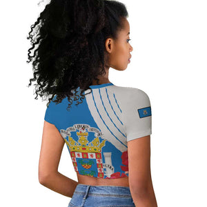 Melilla Spain Raglan Cropped T shirt Coat Of Arms With Map