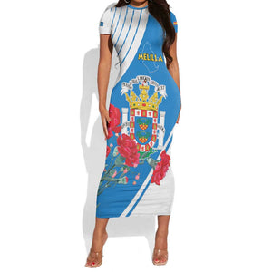 Melilla Spain Short Sleeve Bodycon Dress Coat Of Arms With Map LT15