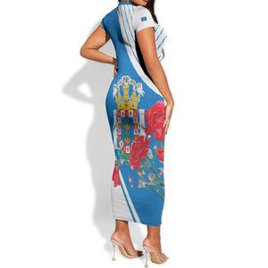 Melilla Spain Short Sleeve Bodycon Dress Coat Of Arms With Map LT15