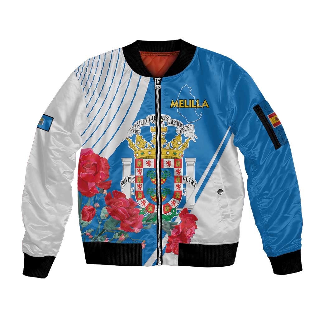 Melilla Spain Sleeve Zip Bomber Jacket Coat Of Arms With Map
