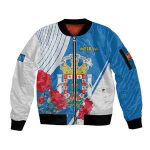 Melilla Spain Sleeve Zip Bomber Jacket Coat Of Arms With Map