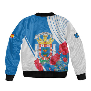 Melilla Spain Sleeve Zip Bomber Jacket Coat Of Arms With Map