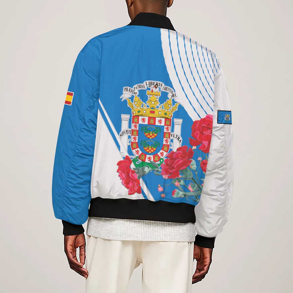 Melilla Spain Sleeve Zip Bomber Jacket Coat Of Arms With Map