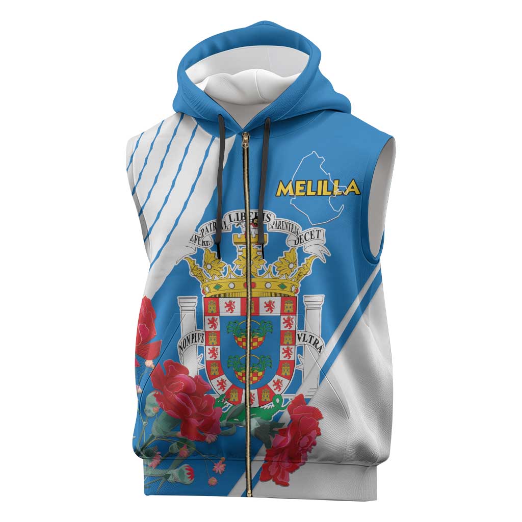 Melilla Spain Sleeveless Zip Hoodie Coat Of Arms With Map - African Pride