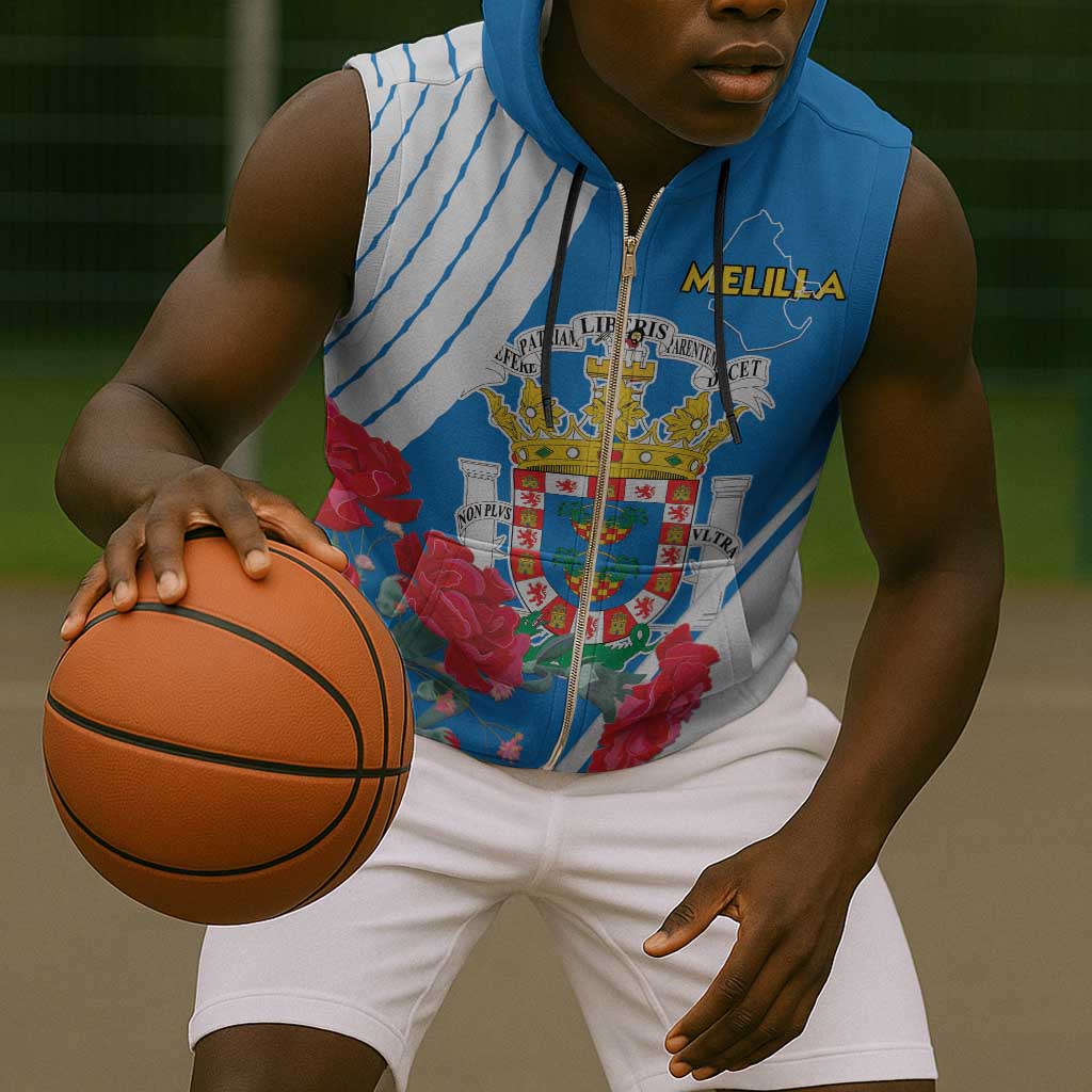 Melilla Spain Sleeveless Zip Hoodie Coat Of Arms With Map - African Pride