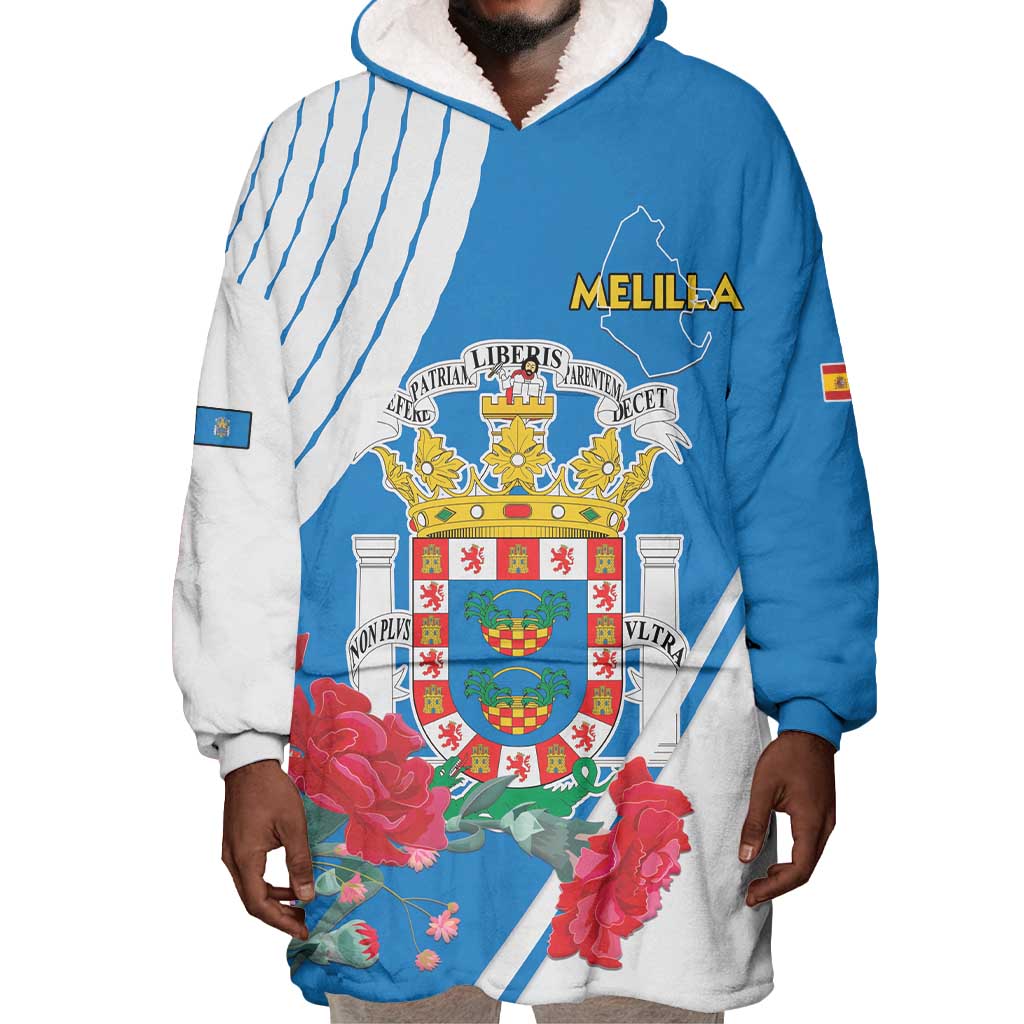 Melilla Spain Wearable Blanket Hoodie Coat Of Arms With Map