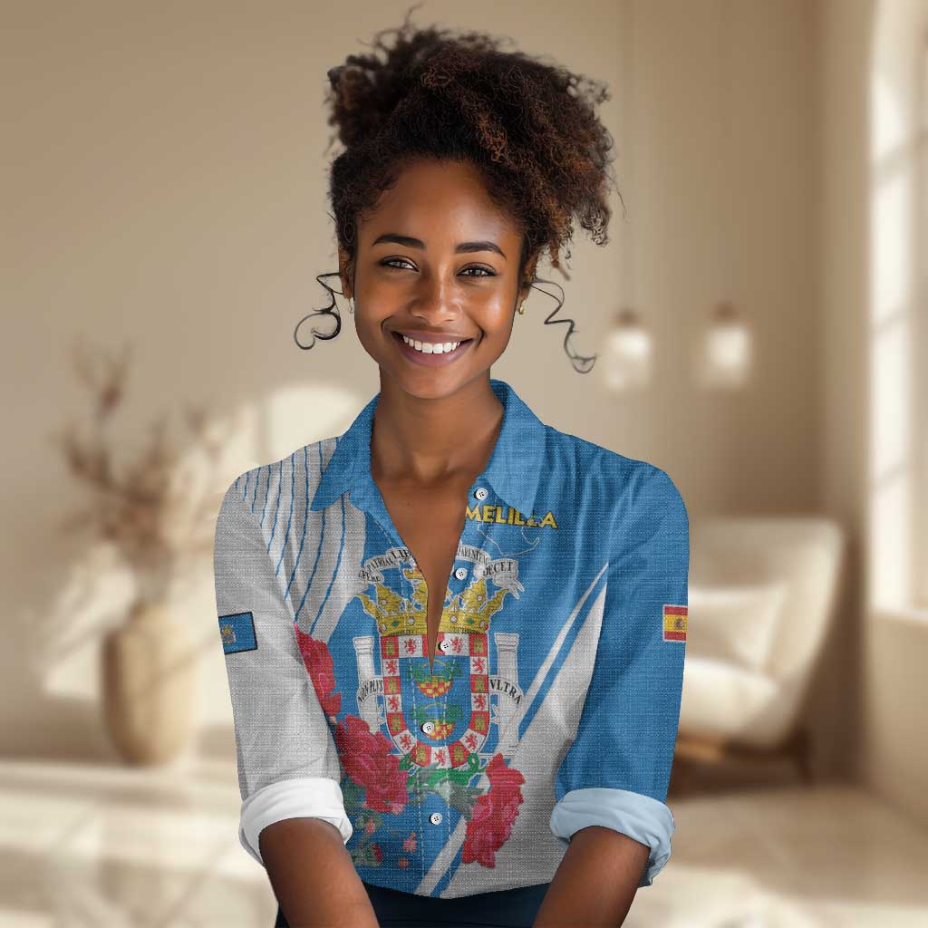 Melilla Spain Women Casual Shirt Coat Of Arms With Map
