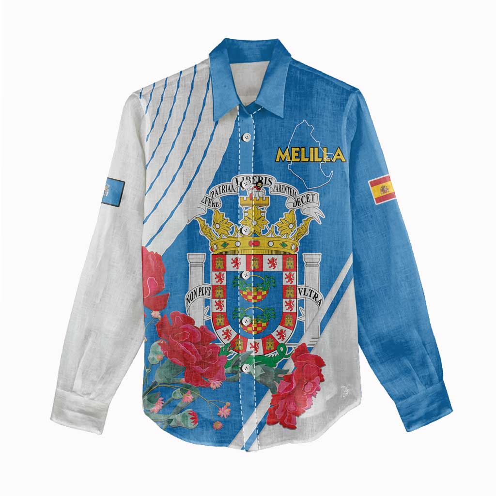 Melilla Spain Women Casual Shirt Coat Of Arms With Map