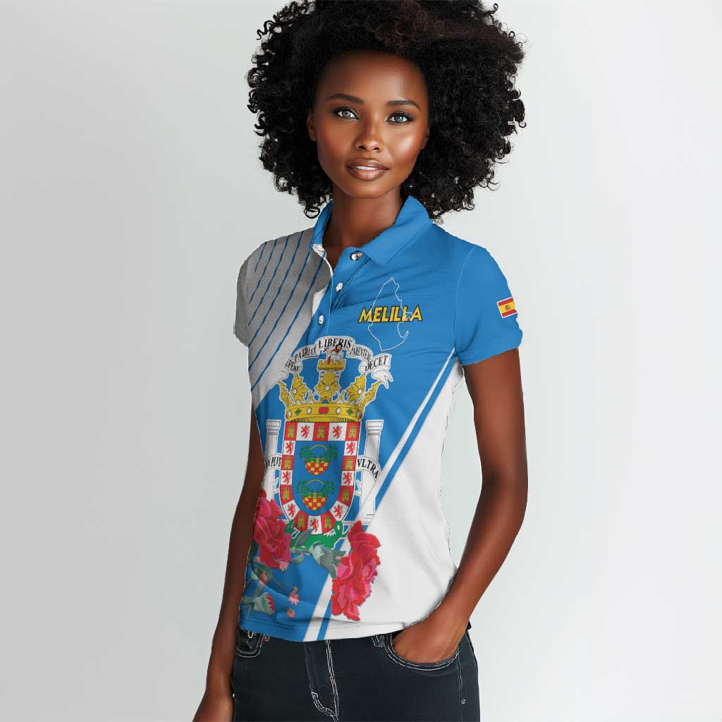 Melilla Spain Women Polo Shirt Coat Of Arms With Map
