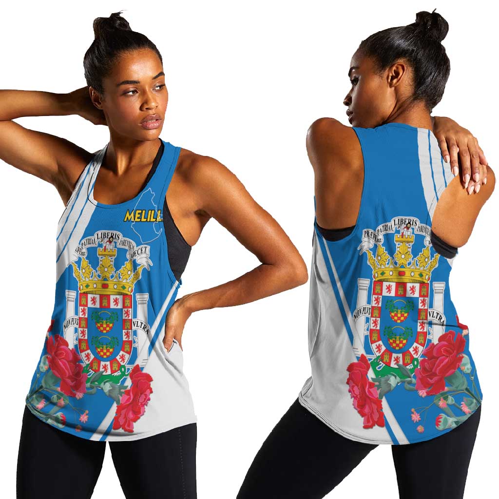 Melilla Spain Women Racerback Tank Coat Of Arms With Map