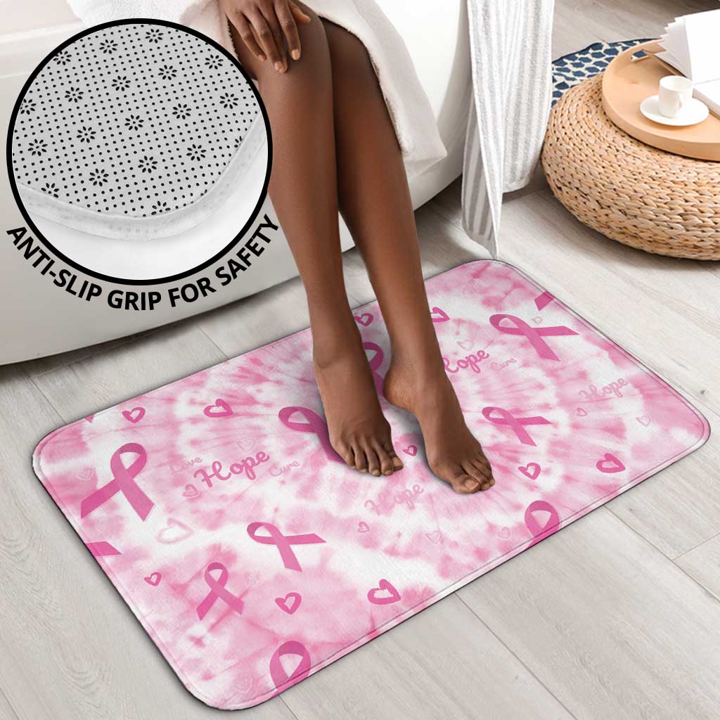 Breast Cancer Awareness Pink Ribbon Bathroom Set Tie Dye Style