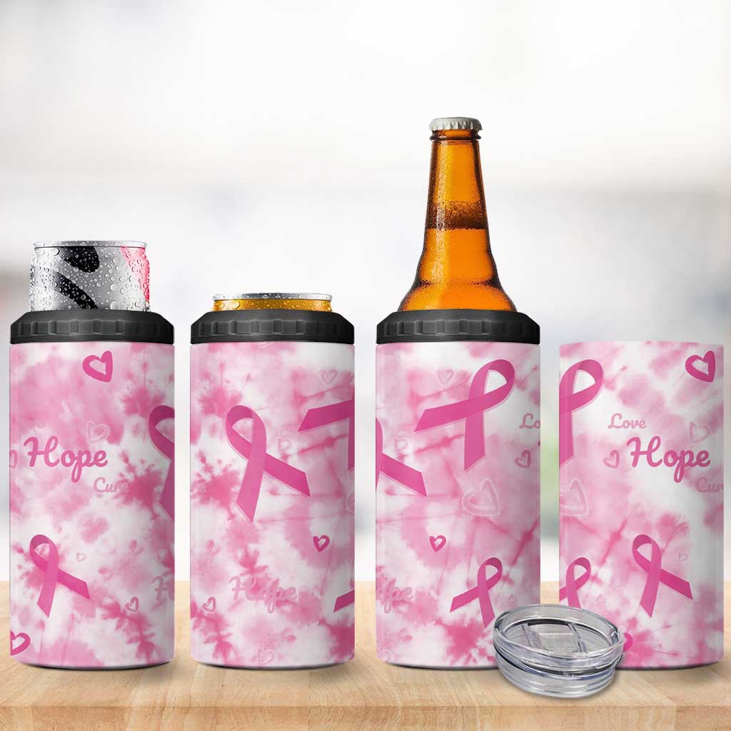 Pink Ribbon With Tie Dye 4 in 1 Can Cooler Tumbler Breast Cancer Awareness - African Pride