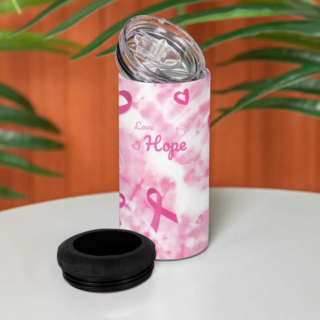 Pink Ribbon With Tie Dye 4 in 1 Can Cooler Tumbler Breast Cancer Awareness - African Pride