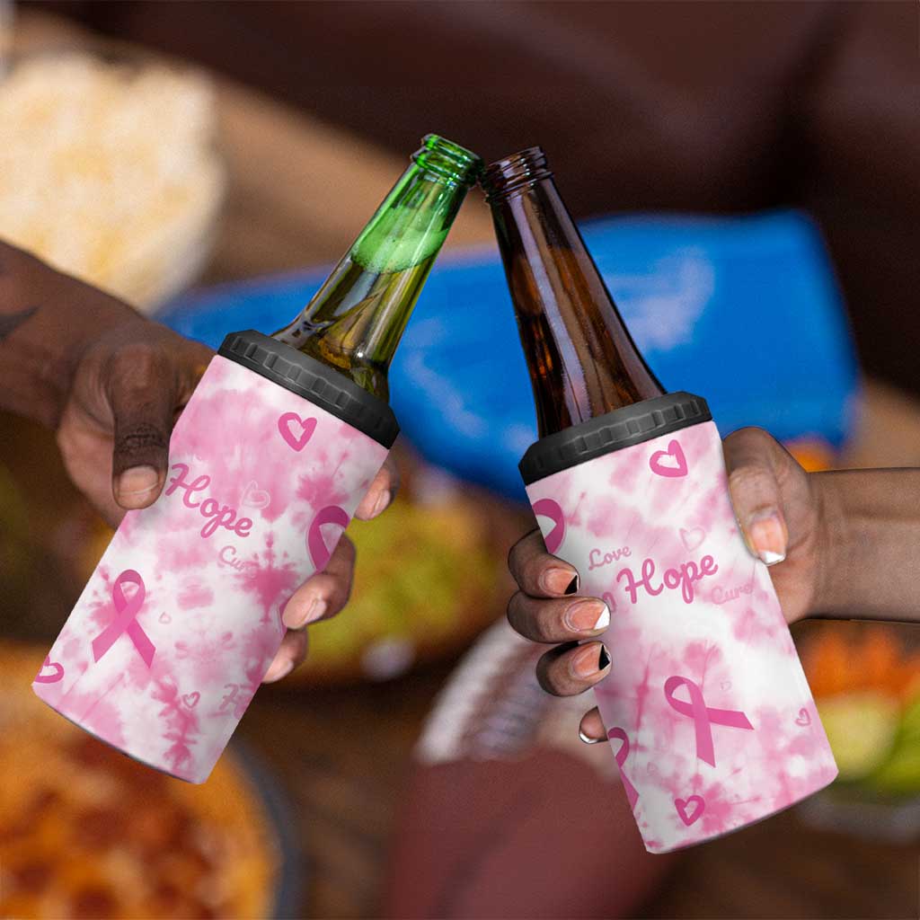 Pink Ribbon With Tie Dye 4 in 1 Can Cooler Tumbler Breast Cancer Awareness - African Pride