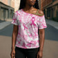 Breast Cancer Awareness Pink Ribbon Cross Shoulder Shirt Tie Dye Style