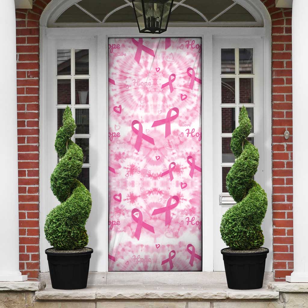 Breast Cancer Awareness Pink Ribbon Door Cover Tie Dye Style