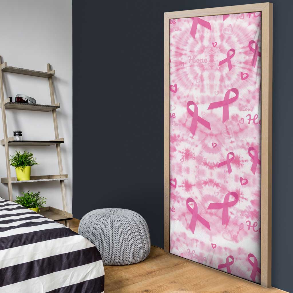 Breast Cancer Awareness Pink Ribbon Door Cover Tie Dye Style