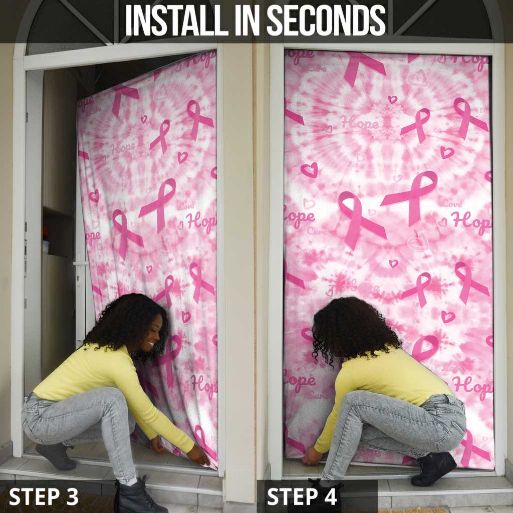Breast Cancer Awareness Pink Ribbon Door Cover Tie Dye Style