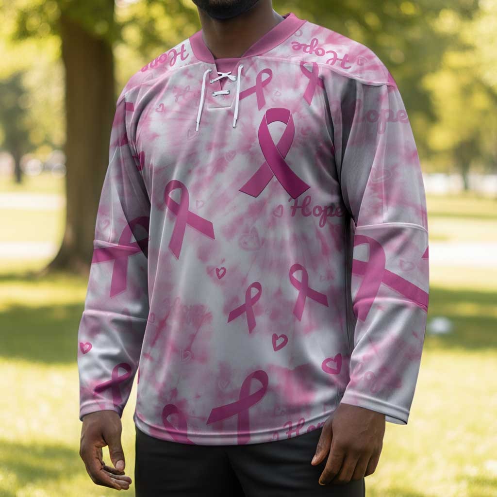 Breast Cancer Awareness Pink Ribbon Hockey Jersey Tie Dye Style