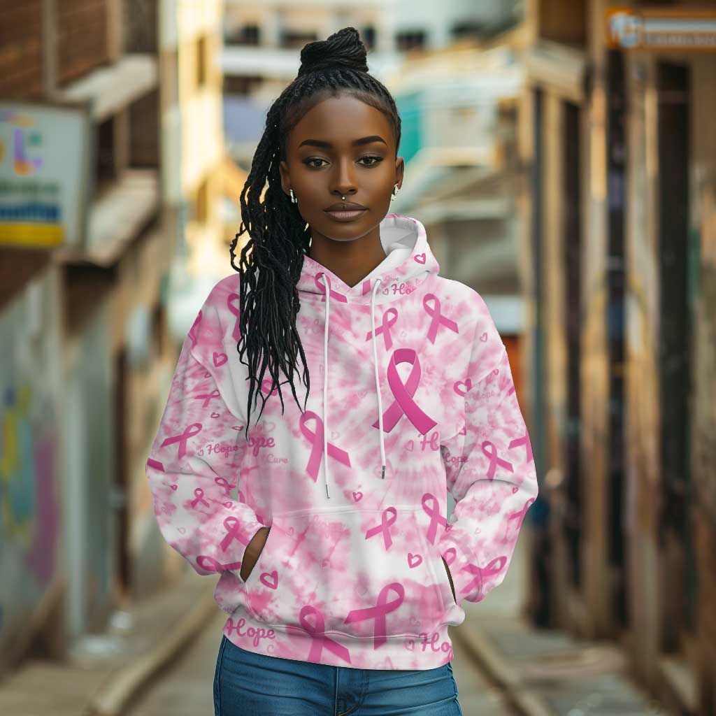 Pink Ribbon With Tie Dye Hoodie Breast Cancer Awareness - African Pride