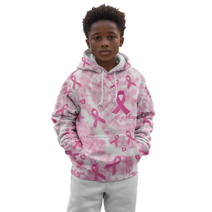 Pink Ribbon With Tie Dye Kid Hoodie Breast Cancer Awareness - African Pride