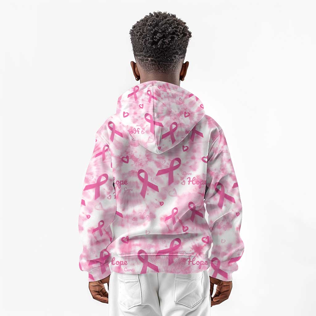 Pink Ribbon With Tie Dye Kid Hoodie Breast Cancer Awareness - African Pride
