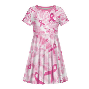Pink Ribbon With Tie Dye Kid Short Sleeve Dress Breast Cancer Awareness - African Pride