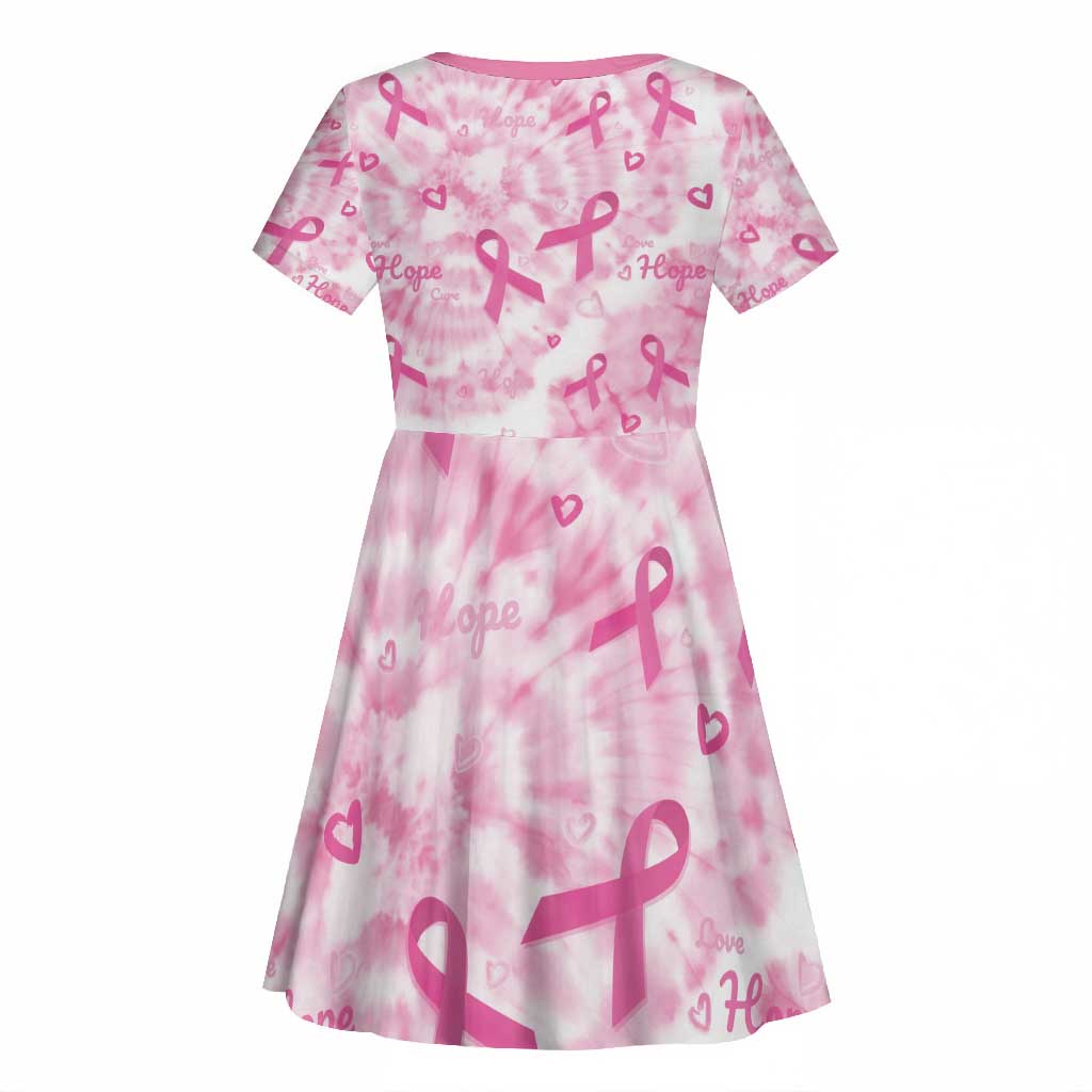 Pink Ribbon With Tie Dye Kid Short Sleeve Dress Breast Cancer Awareness - African Pride