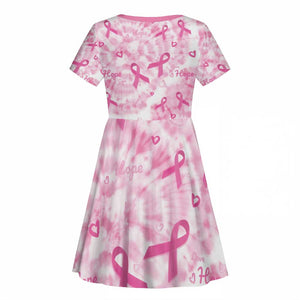 Pink Ribbon With Tie Dye Kid Short Sleeve Dress Breast Cancer Awareness - African Pride