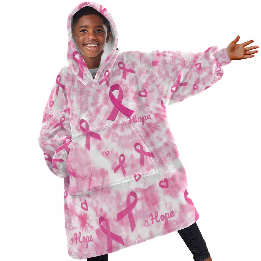 Pink Ribbon With Tie Dye Kid Wearable Blanket Hoodie Breast Cancer Awareness - African Pride