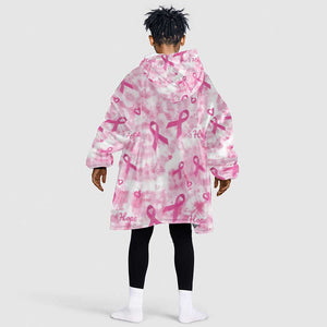 Pink Ribbon With Tie Dye Kid Wearable Blanket Hoodie Breast Cancer Awareness - African Pride