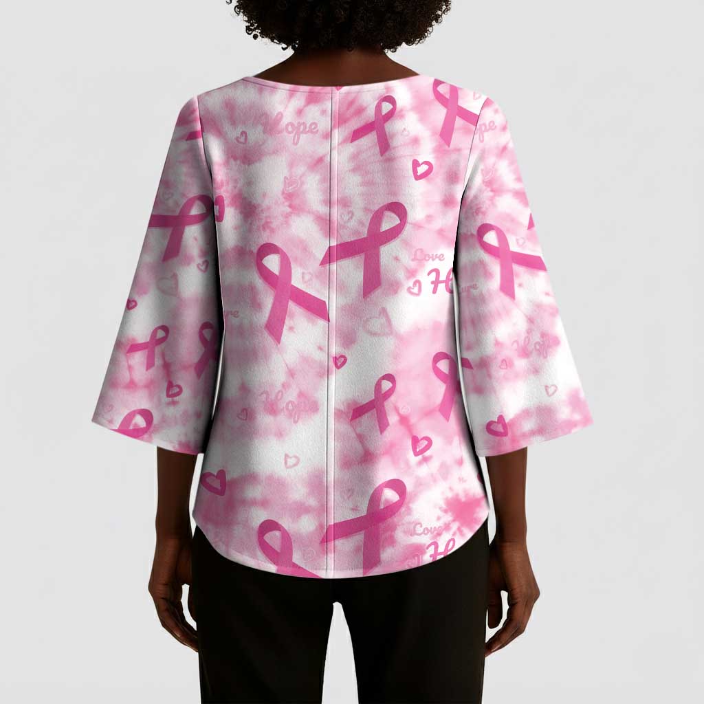 Breast Cancer Awareness Pink Ribbon Kimono Sleeve Blouse Tie Dye Style