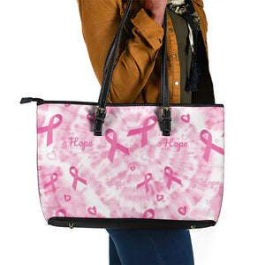 Pink Ribbon With Tie Dye Leather Tote Bag Breast Cancer Awareness - African Pride