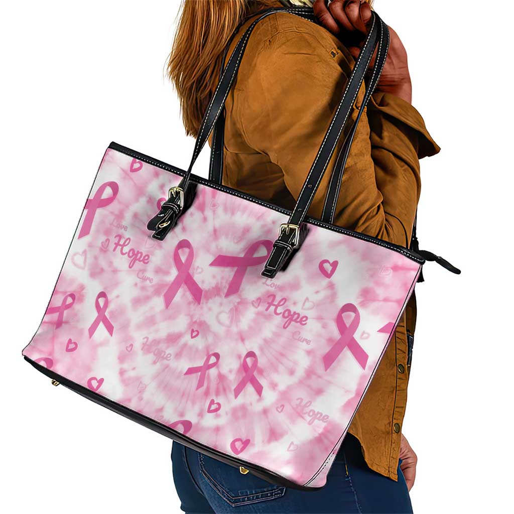 Pink Ribbon With Tie Dye Leather Tote Bag Breast Cancer Awareness - African Pride