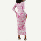 Pink Ribbon With Tie Dye Long Sleeve Bodycon Dress Breast Cancer Awareness - African Pride