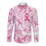 Pink Ribbon With Tie Dye Long Sleeve Button Shirt Breast Cancer Awareness - African Pride