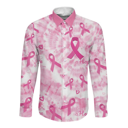Pink Ribbon With Tie Dye Long Sleeve Button Shirt Breast Cancer Awareness - African Pride