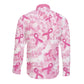 Pink Ribbon With Tie Dye Long Sleeve Button Shirt Breast Cancer Awareness - African Pride