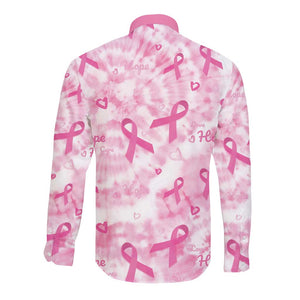 Pink Ribbon With Tie Dye Long Sleeve Button Shirt Breast Cancer Awareness - African Pride