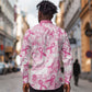 Pink Ribbon With Tie Dye Long Sleeve Button Shirt Breast Cancer Awareness - African Pride