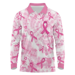 Pink Ribbon With Tie Dye Long Sleeve Polo Shirt Breast Cancer Awareness - African Pride